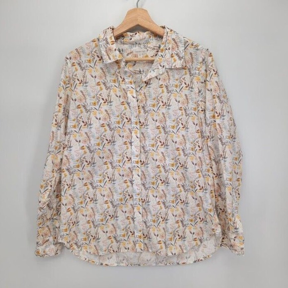 Garnet Hill Tops - Garnet Hill Womens Button Front Shirt Long Sleeves Meadow Flowers Size 6